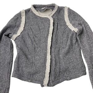 Gap Womens Gray Textured Moto‎ Jacket Knit Full Zip Size M Long Sleeve